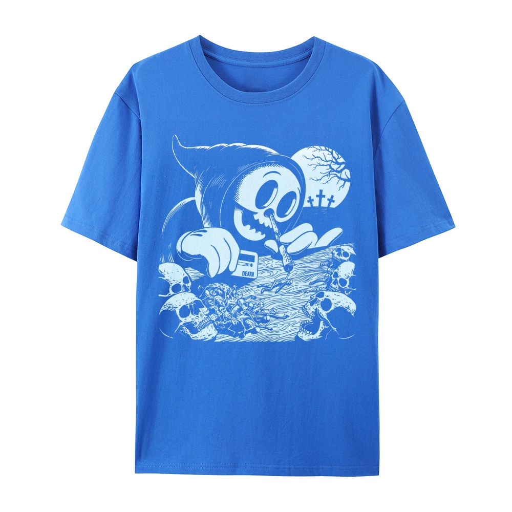 Gothic Grim Reaper Print Round Neck Cotton T-Shirt