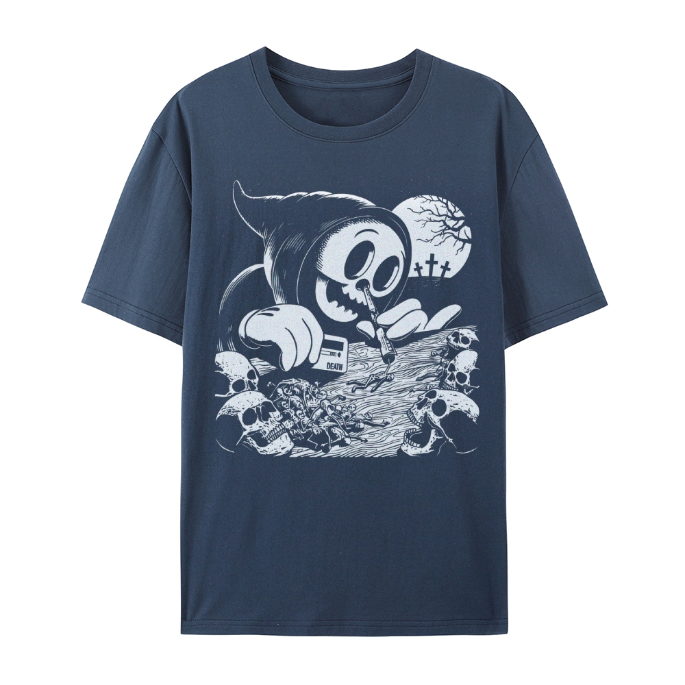 Gothic Grim Reaper Print Round Neck Cotton T-Shirt