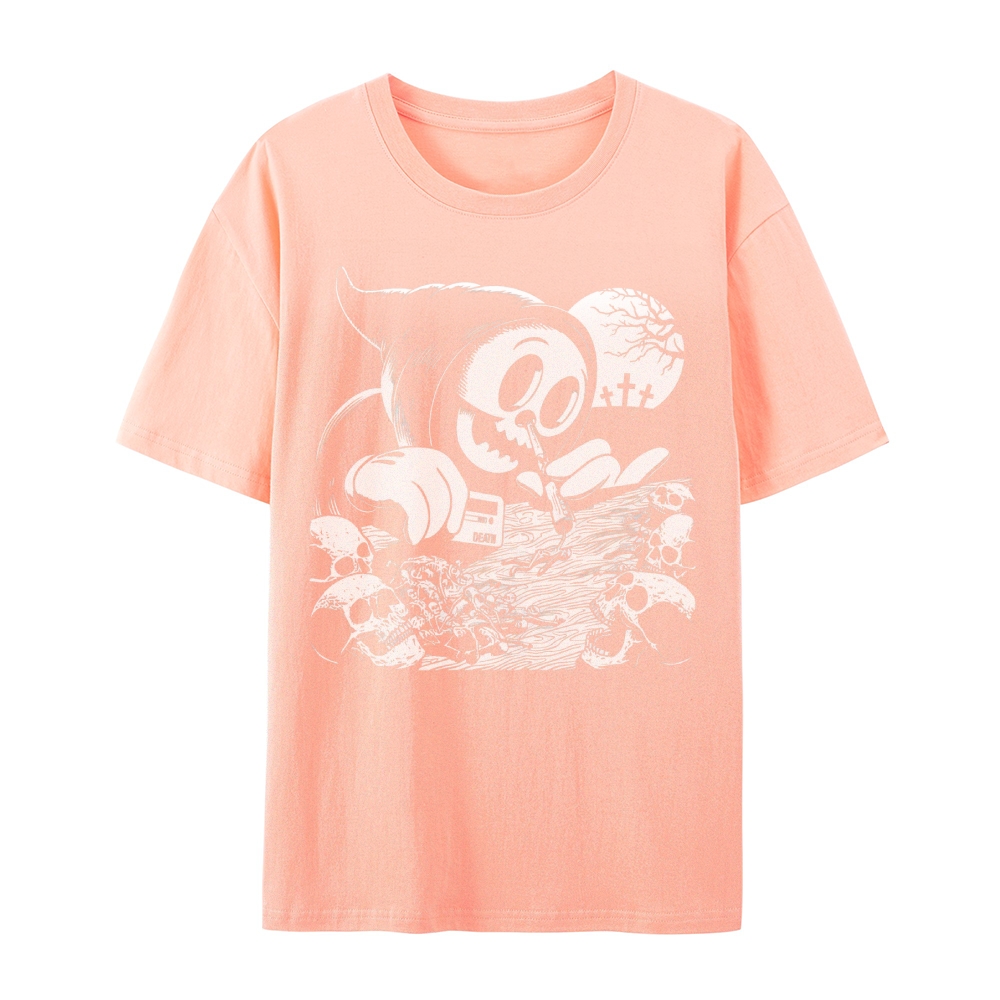 Gothic Grim Reaper Print Round Neck Cotton T-Shirt
