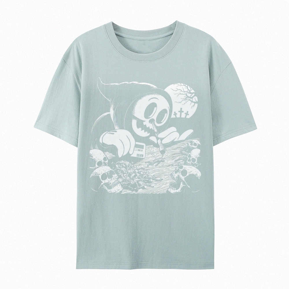 Gothic Grim Reaper Print Round Neck Cotton T-Shirt