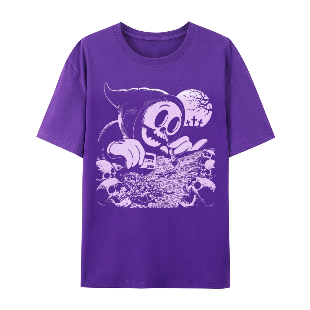 Gothic Grim Reaper Print Round Neck Cotton T-Shirt