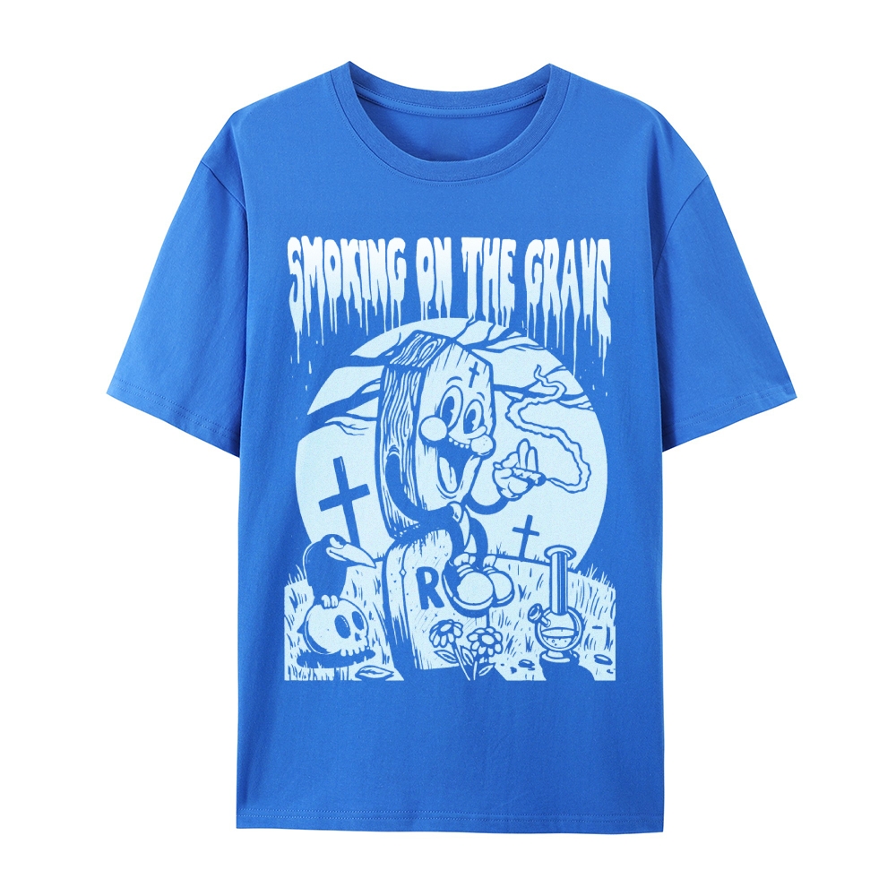 Gothic Gravestone Print Round Neck Cotton T-Shirt