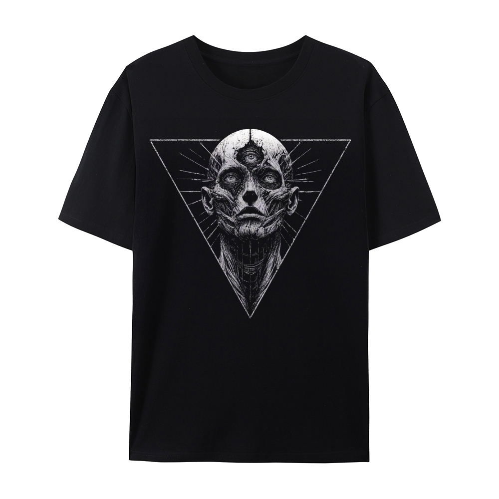 Gothic Skull Print Round Neck Cotton T-Shirt