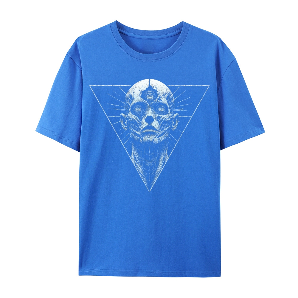 Gothic Skull Print Round Neck Cotton T-Shirt