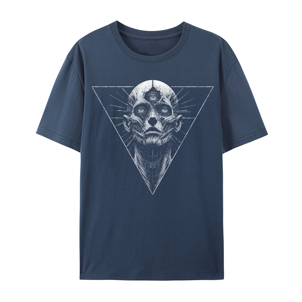 Gothic Skull Print Round Neck Cotton T-Shirt