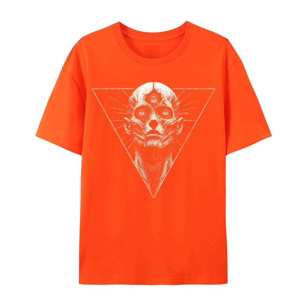 Gothic Skull Print Round Neck Cotton T-Shirt