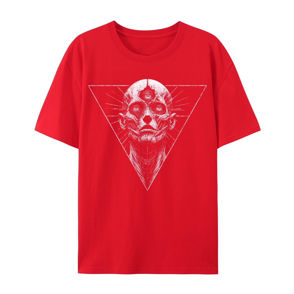 Gothic Skull Print Round Neck Cotton T-Shirt