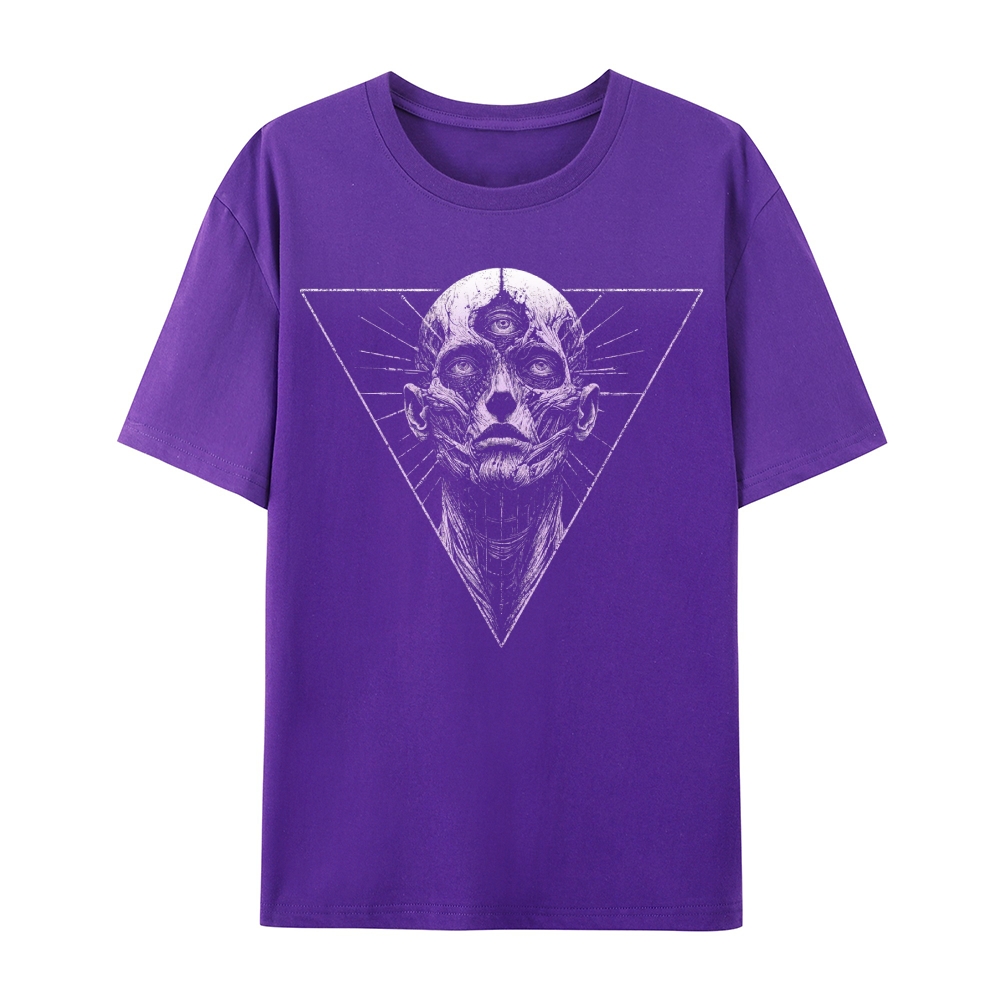 Gothic Skull Print Round Neck Cotton T-Shirt