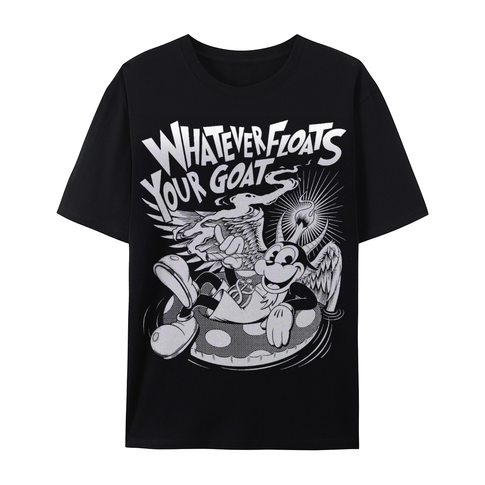 Gothic Print Crew Neck Cotton T-Shirt - Whatever Floats Your Goat