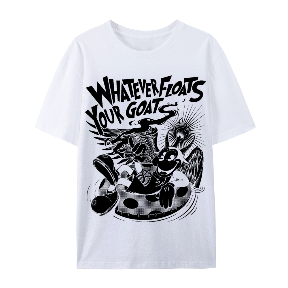 Gothic Print Crew Neck Cotton T-Shirt - Whatever Floats Your Goat