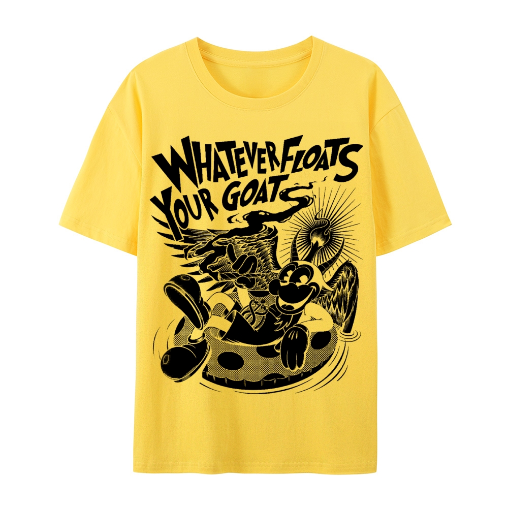 Gothic Print Crew Neck Cotton T-Shirt - Whatever Floats Your Goat