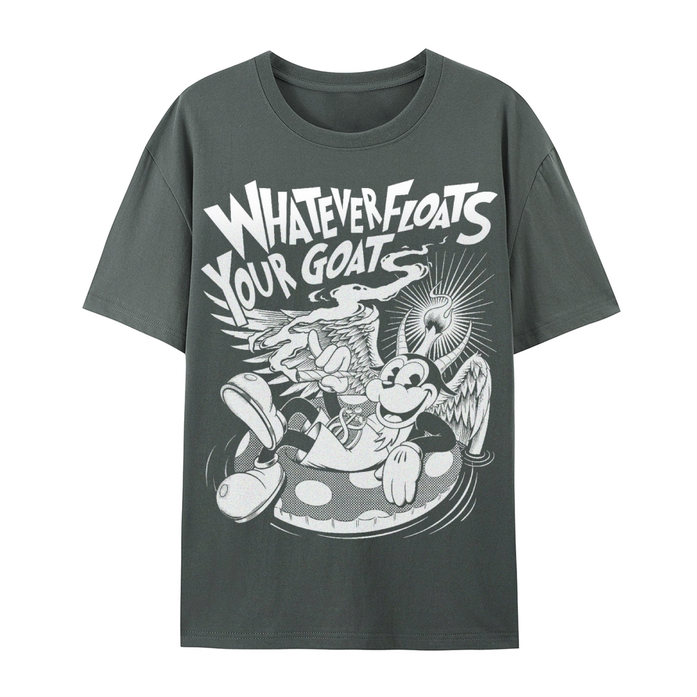 Gothic Print Crew Neck Cotton T-Shirt - Whatever Floats Your Goat