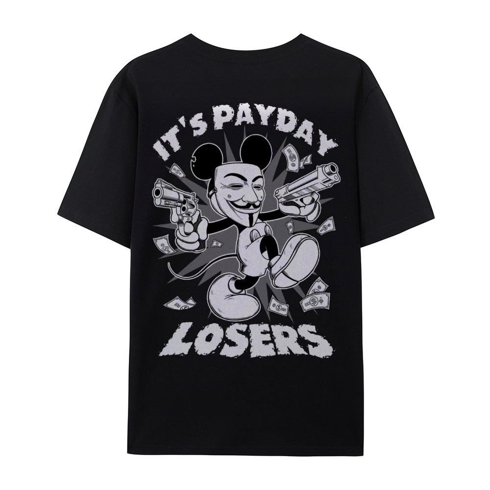Gothic Fleischer Style Graphic Crew Neck T-Shirt - PAYDAY