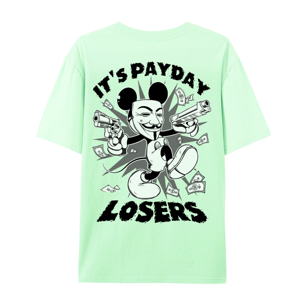 Gothic Fleischer Style Graphic Crew Neck T-Shirt - PAYDAY