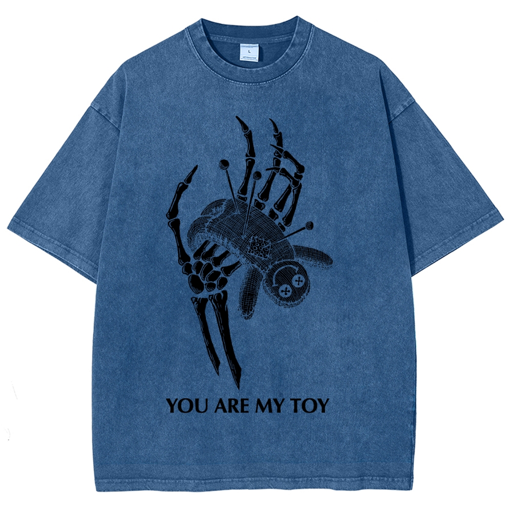 Gothic Skeleton Hand Print Washed T-Shirt - 'YOU ARE MY TOY'"