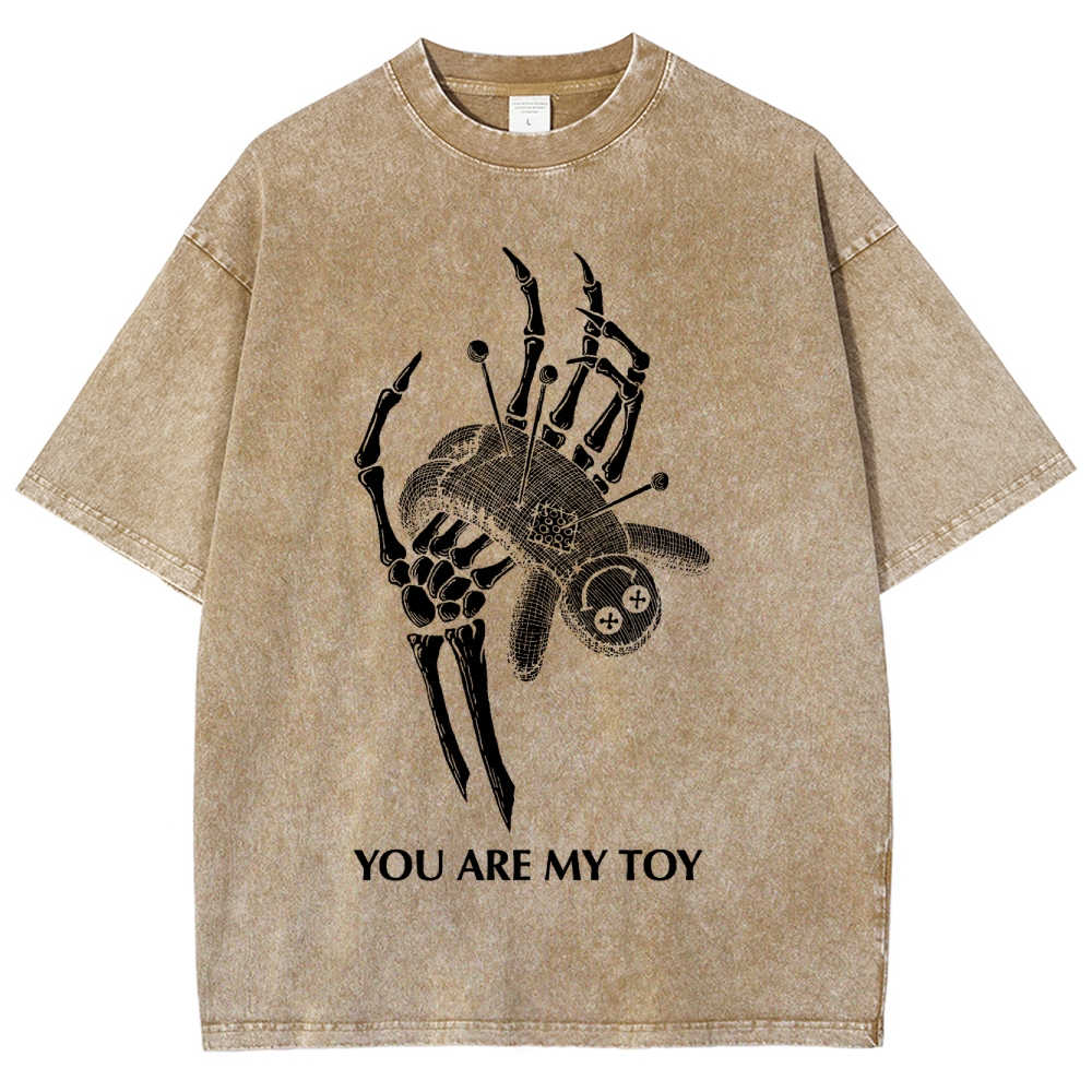 Gothic Skeleton Hand Print Washed T-Shirt - 'YOU ARE MY TOY'"
