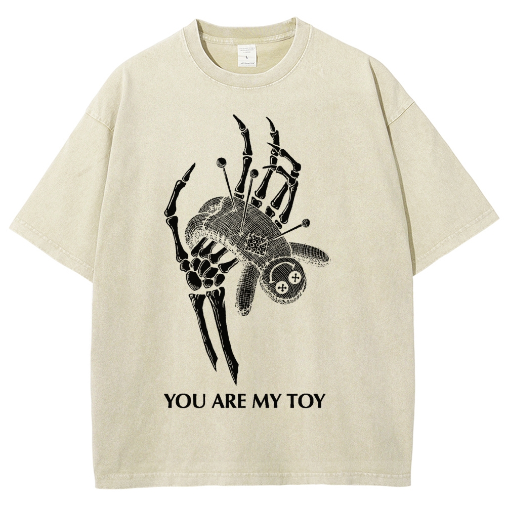 Gothic Skeleton Hand Print Washed T-Shirt - 'YOU ARE MY TOY'"