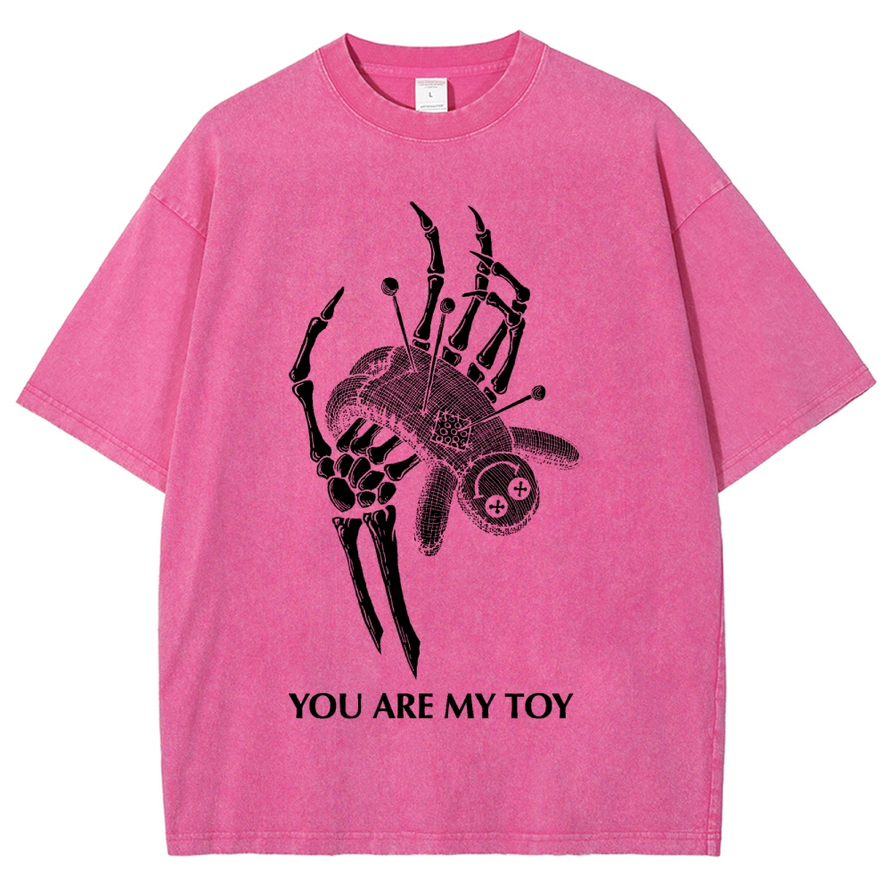 Gothic Skeleton Hand Print Washed T-Shirt - 'YOU ARE MY TOY'"