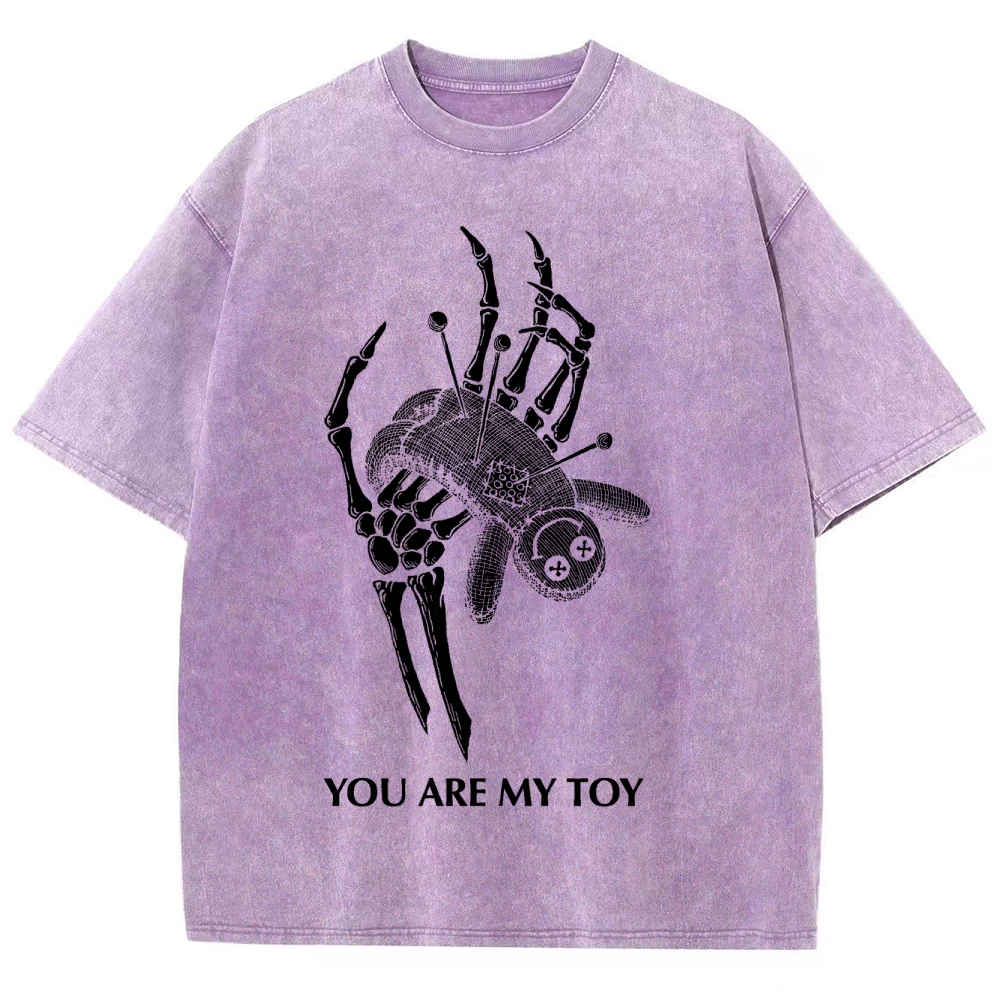 Gothic Skeleton Hand Print Washed T-Shirt - 'YOU ARE MY TOY'"