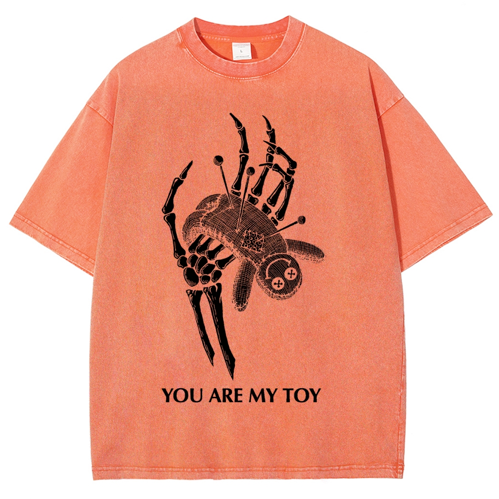 Gothic Skeleton Hand Print Washed T-Shirt - 'YOU ARE MY TOY'"