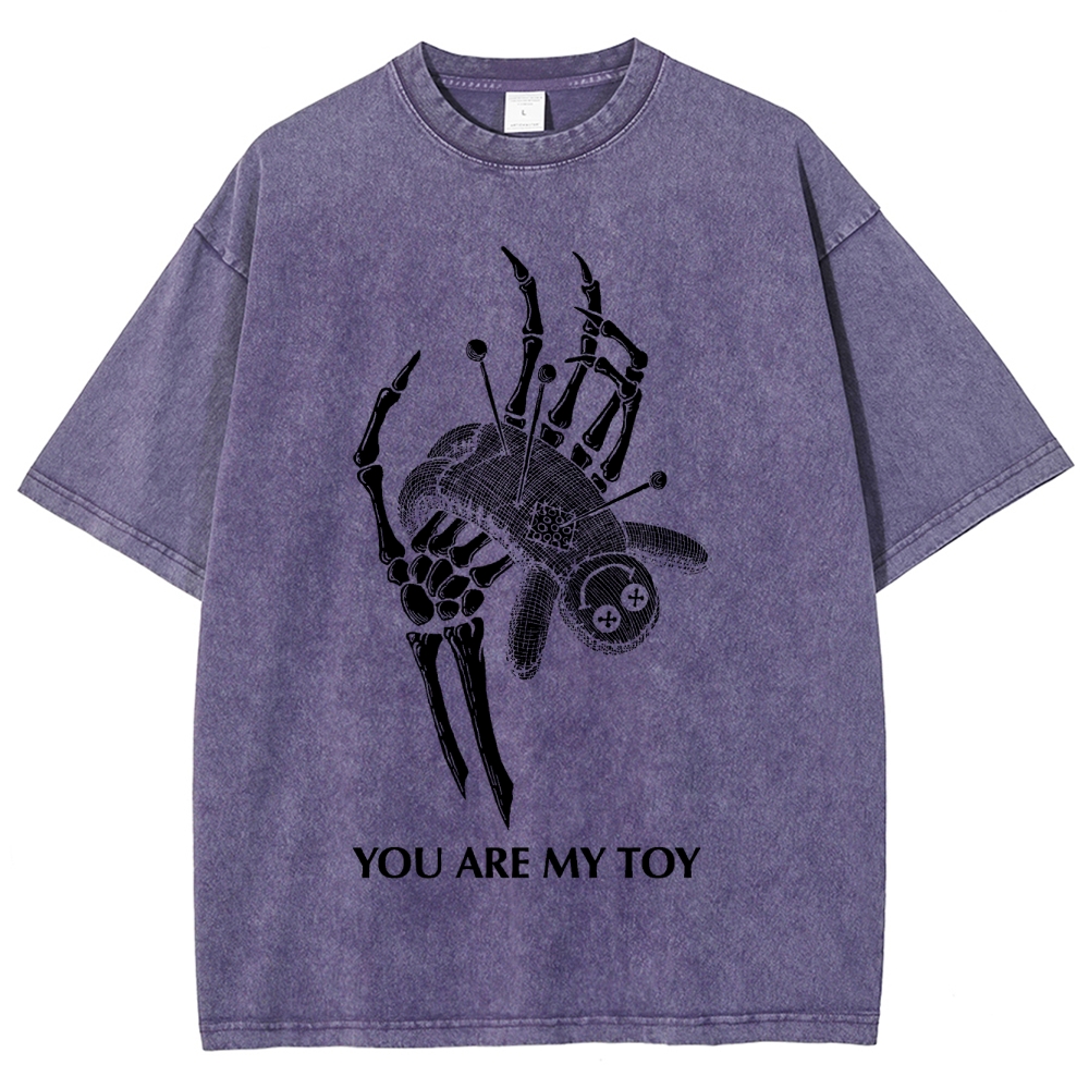 Gothic Skeleton Hand Print Washed T-Shirt - 'YOU ARE MY TOY'"
