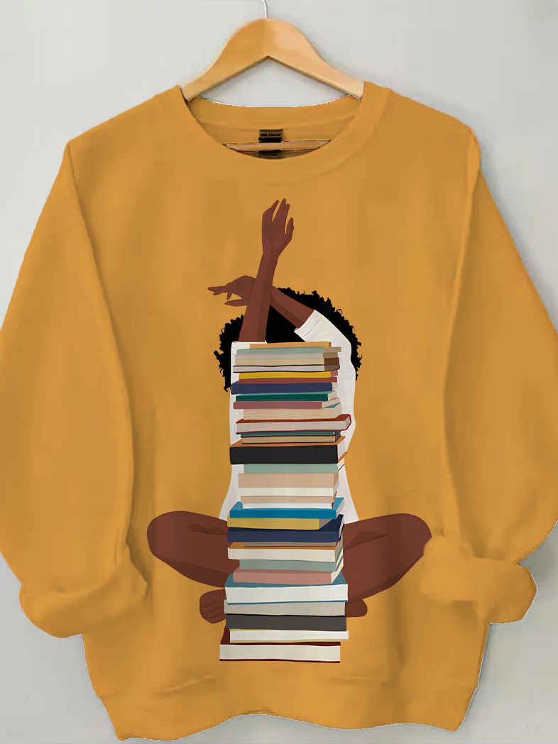 Women's Reading Lover Graphic Print Cotton Long Sleeve T-Shirt Thin Sweatshirt