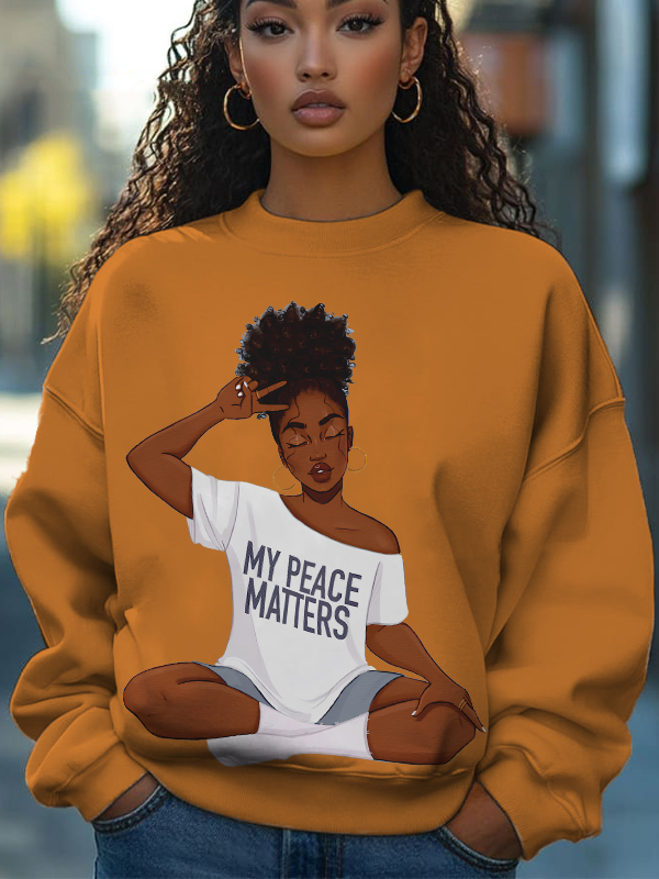 Women's My Peace Matters Slogan Print Cotton Long Sleeve T-Shirt Thin Sweatshirt