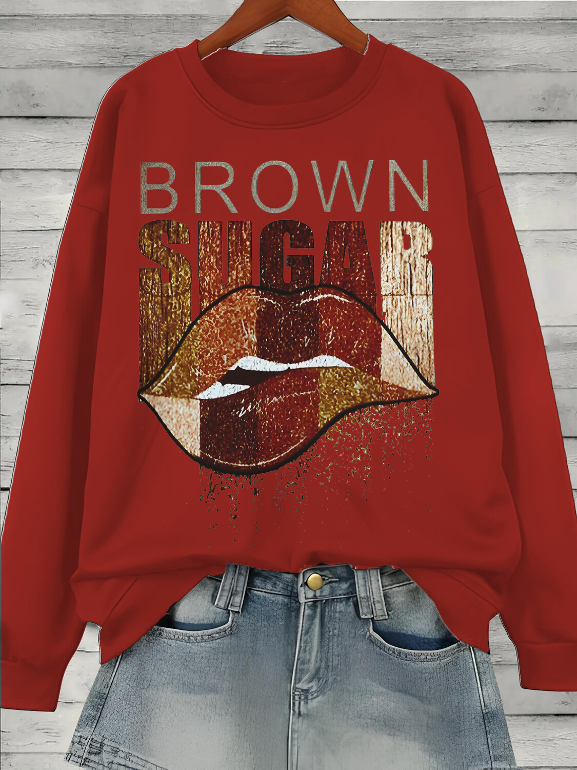 Women's Lip Brown Sugar Art Print Cotton Long Sleeve T-Shirt Thin Sweatshirt