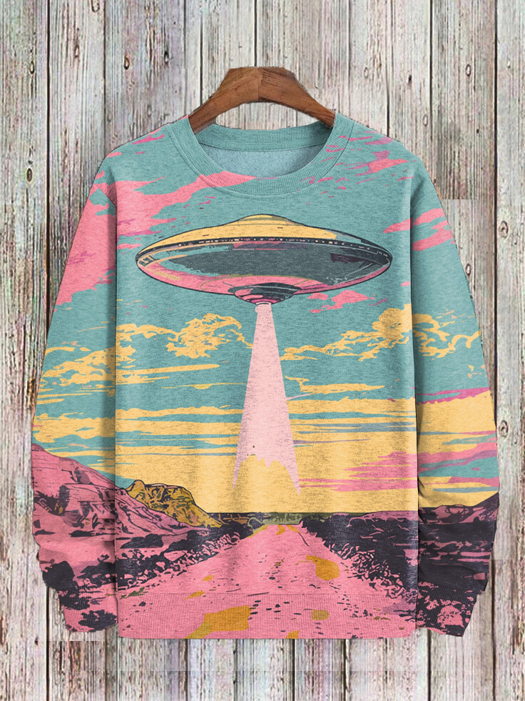 Men's UFO Takes Off Print Casual Sweatshirt
