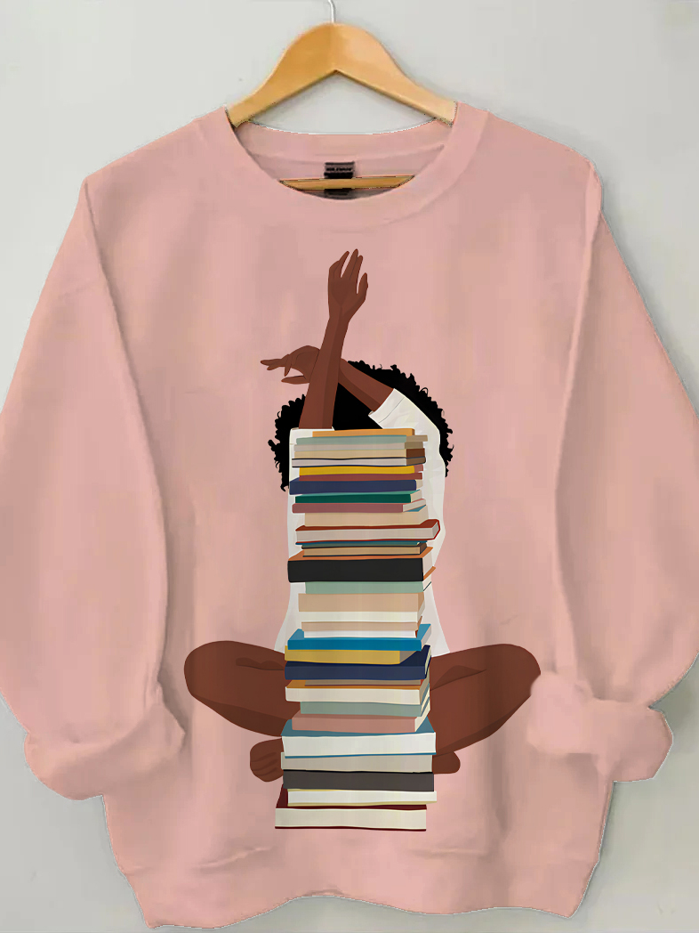 Women's Reading Lover Graphic Print Cotton Long Sleeve T-Shirt Thin Sweatshirt