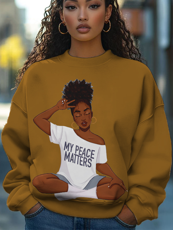 Women's My Peace Matters Slogan Print Cotton Long Sleeve T-Shirt Thin Sweatshirt