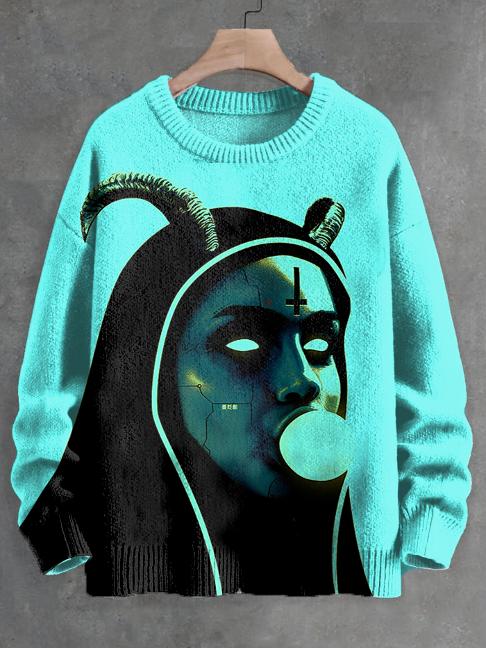 Men's Gothic Dark Nun Bubble Gum Print Knit Sweatshirt