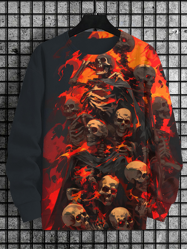 Men's Skeleton In Flames Dark Art Print Casual Sweatshirt