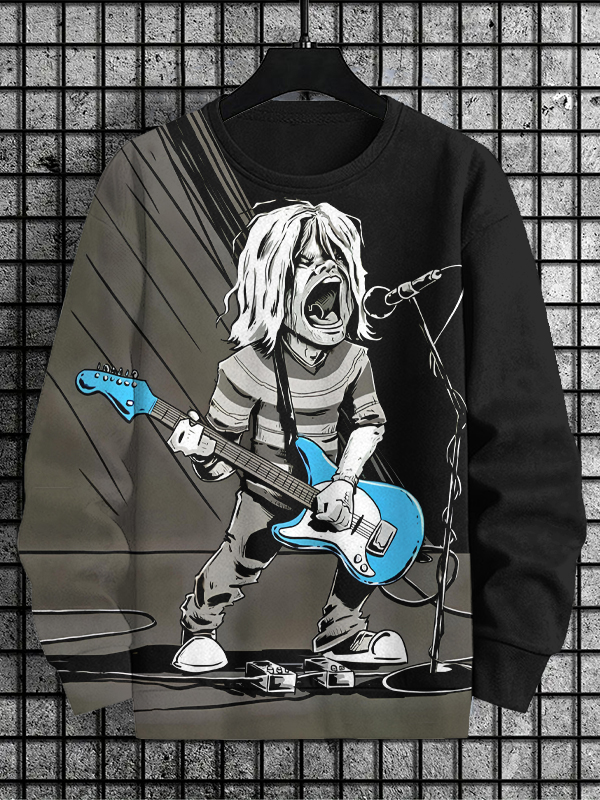 Men's Rock And Roll Guitarist Print Casual Sweatshirt