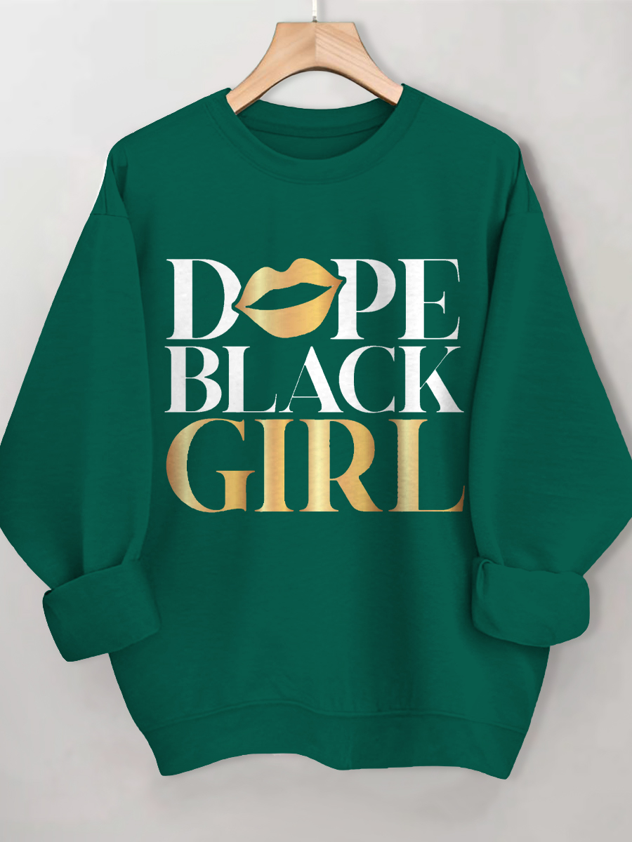 Women's Dope Black Girl Print Cotton Long Sleeve T-Shirt Thin Sweatshirt
