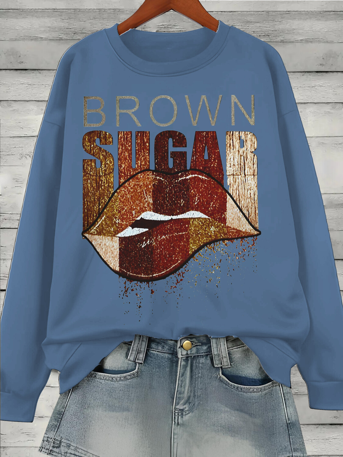 Women's Lip Brown Sugar Art Print Cotton Long Sleeve T-Shirt Thin Sweatshirt