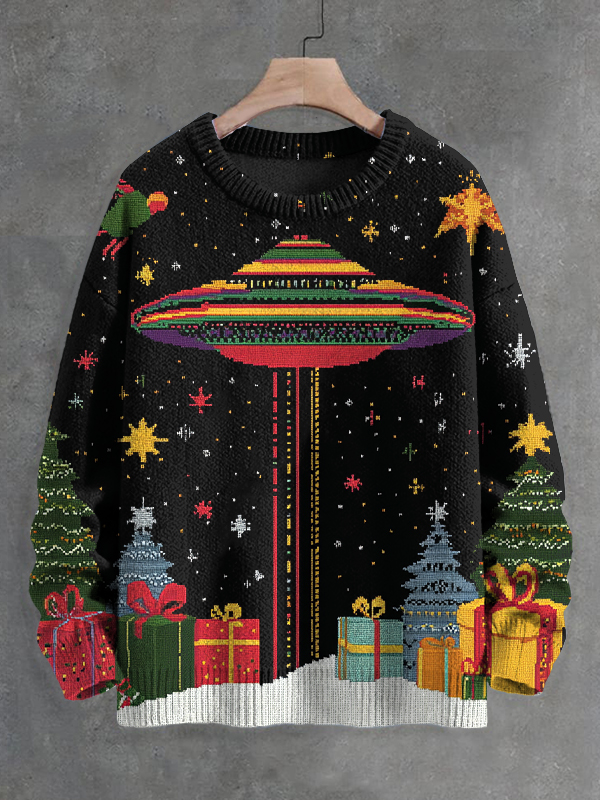 Men's UFO Kidnap Gifts Surreal Art Print Knit Sweatshirt
