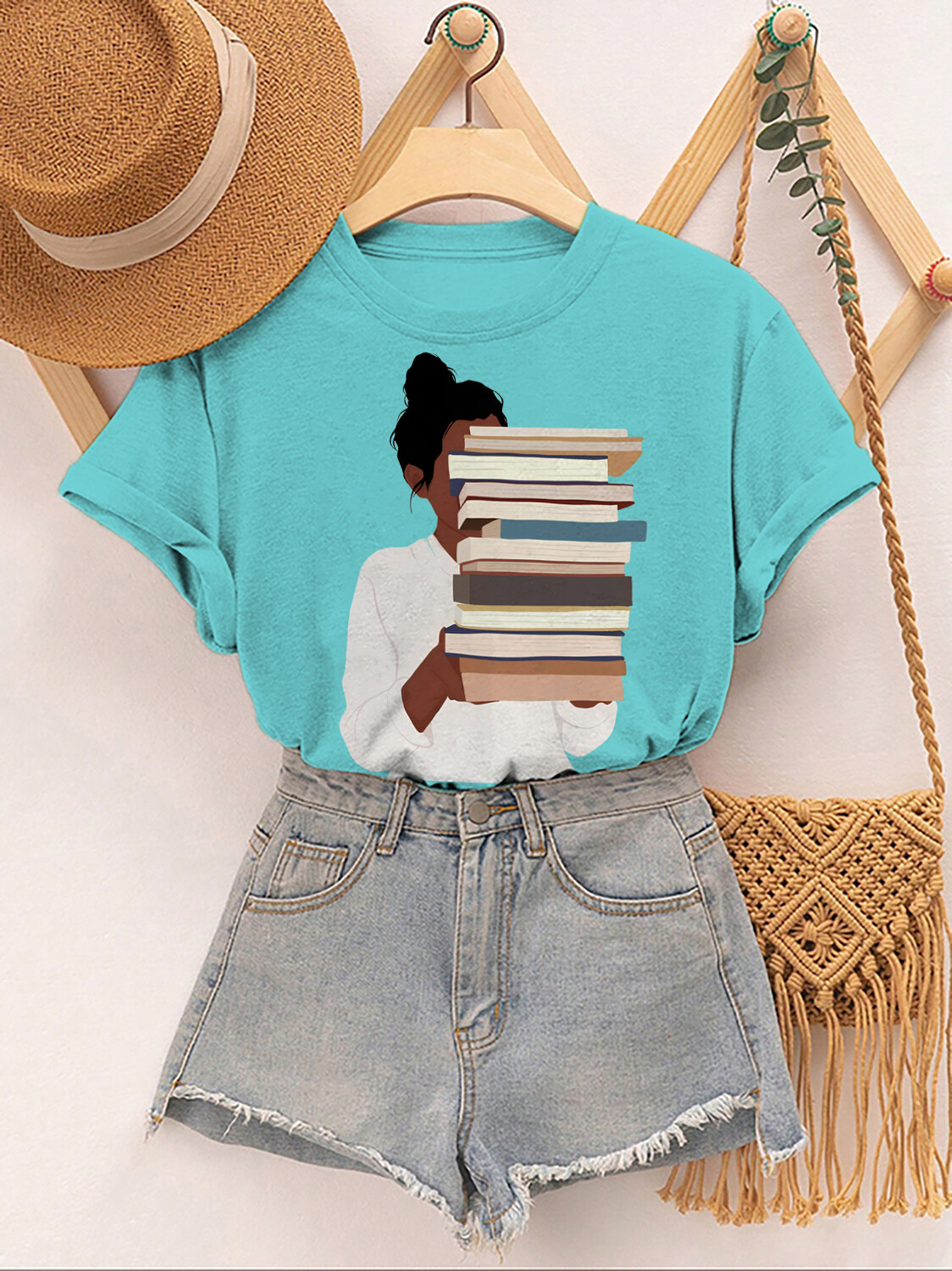 Women's Reading Lover Print Cotton Casual T-Shirt