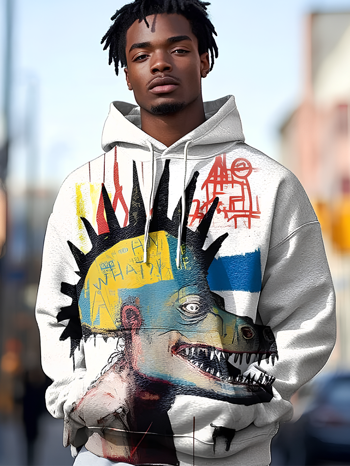 Men's Dinosaur Graffiti Art Print Hooded Sweatshirt