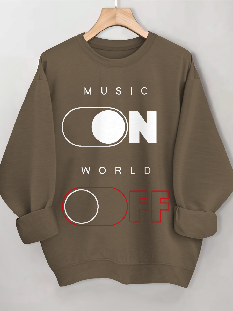 Women's Music On World Off Print Cotton Casual Sweatshirt