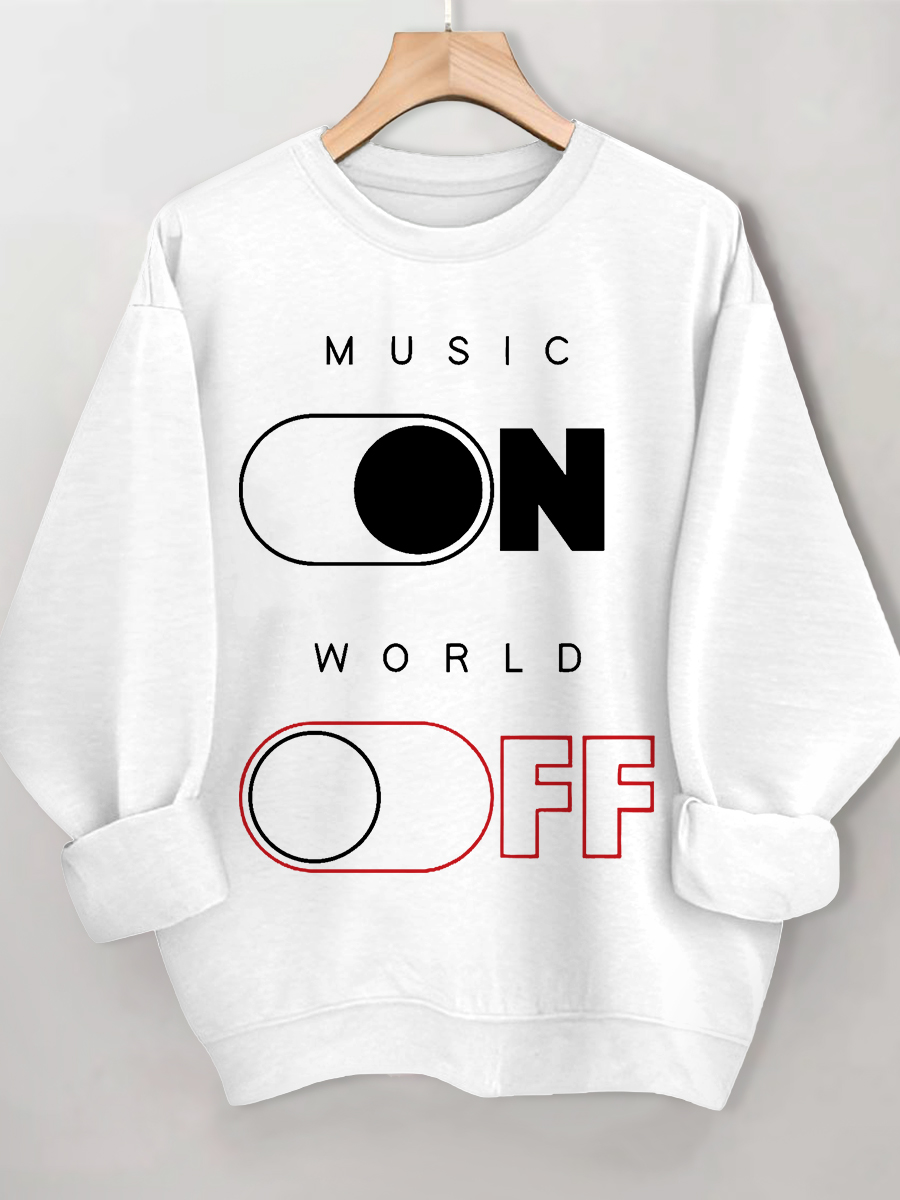 Women's Music On World Off Print Cotton Casual Sweatshirt