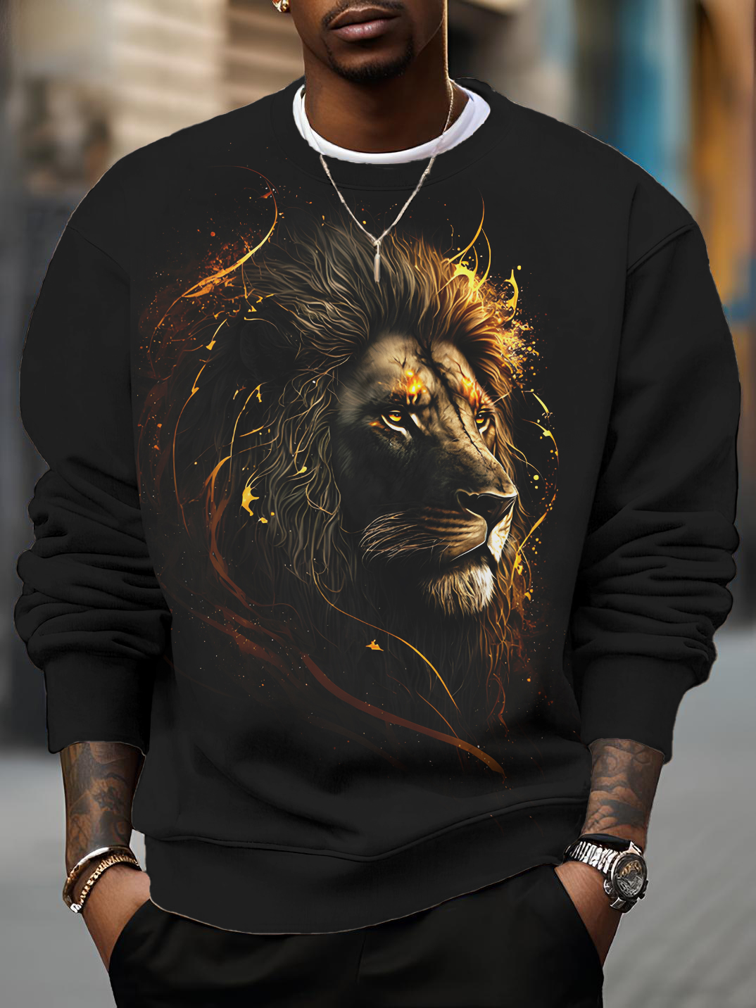 Men's African Lion Art Print Casual Sweatshirt