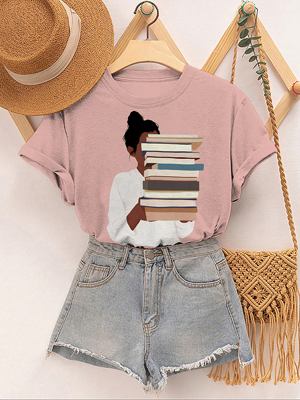 Women's Reading Lover Print Cotton Casual T-Shirt