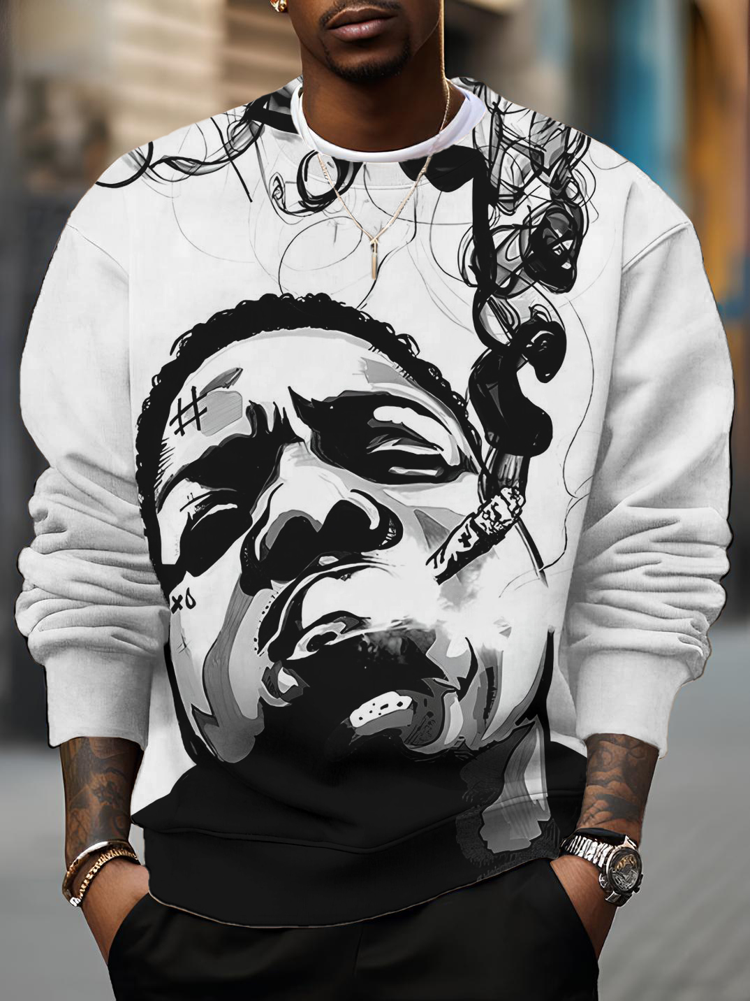 Men's Notorious Big Shot Print Casual Sweatshirt