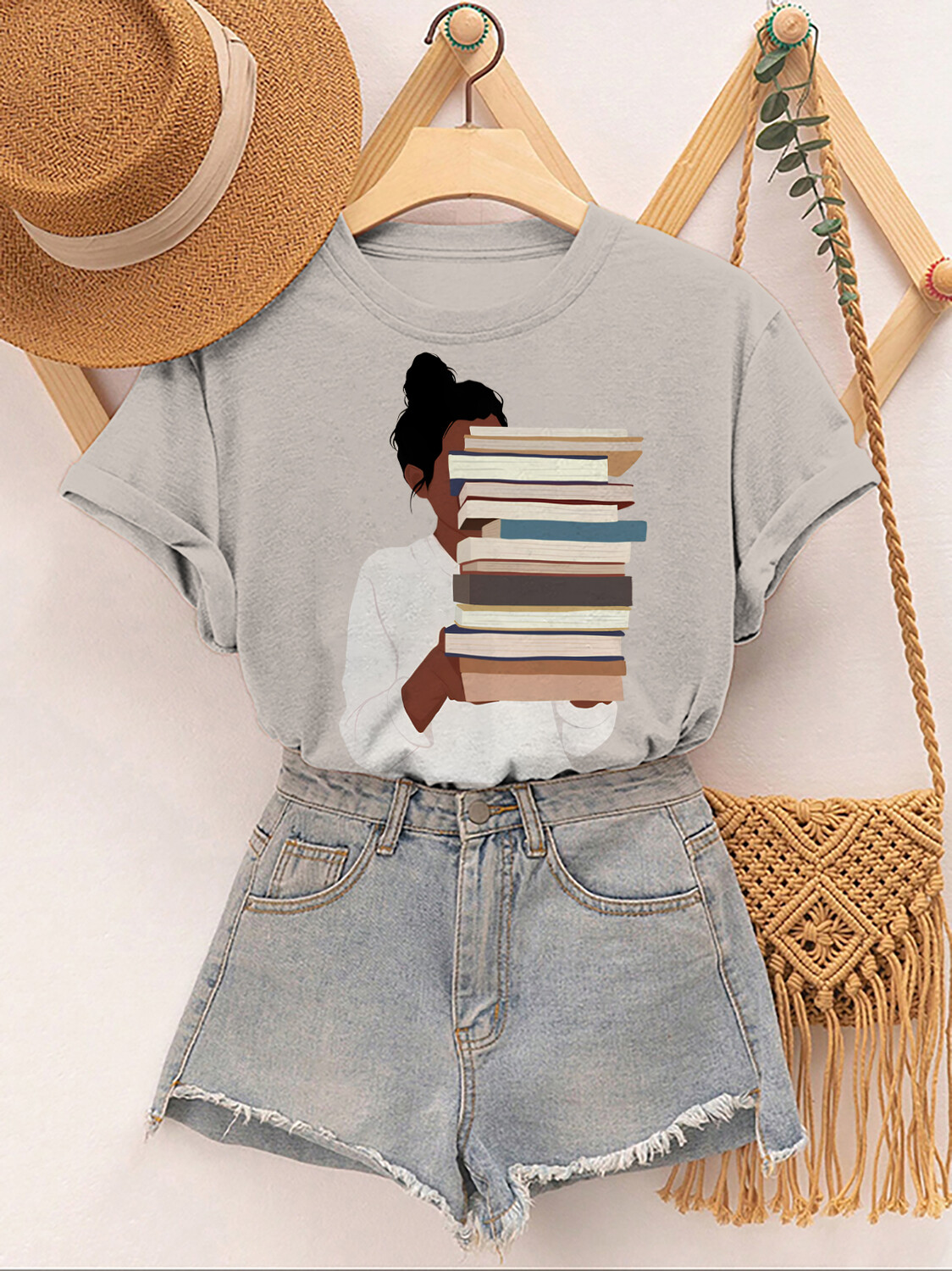 Women's Reading Lover Print Cotton Casual T-Shirt