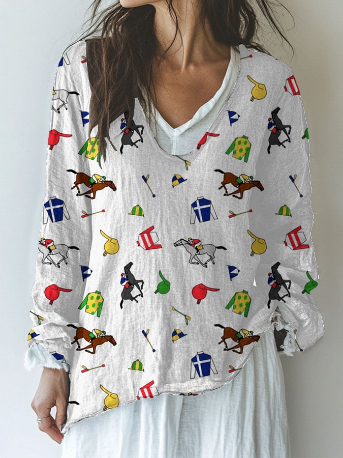 Women's Retro Kentucky Derby Print Top