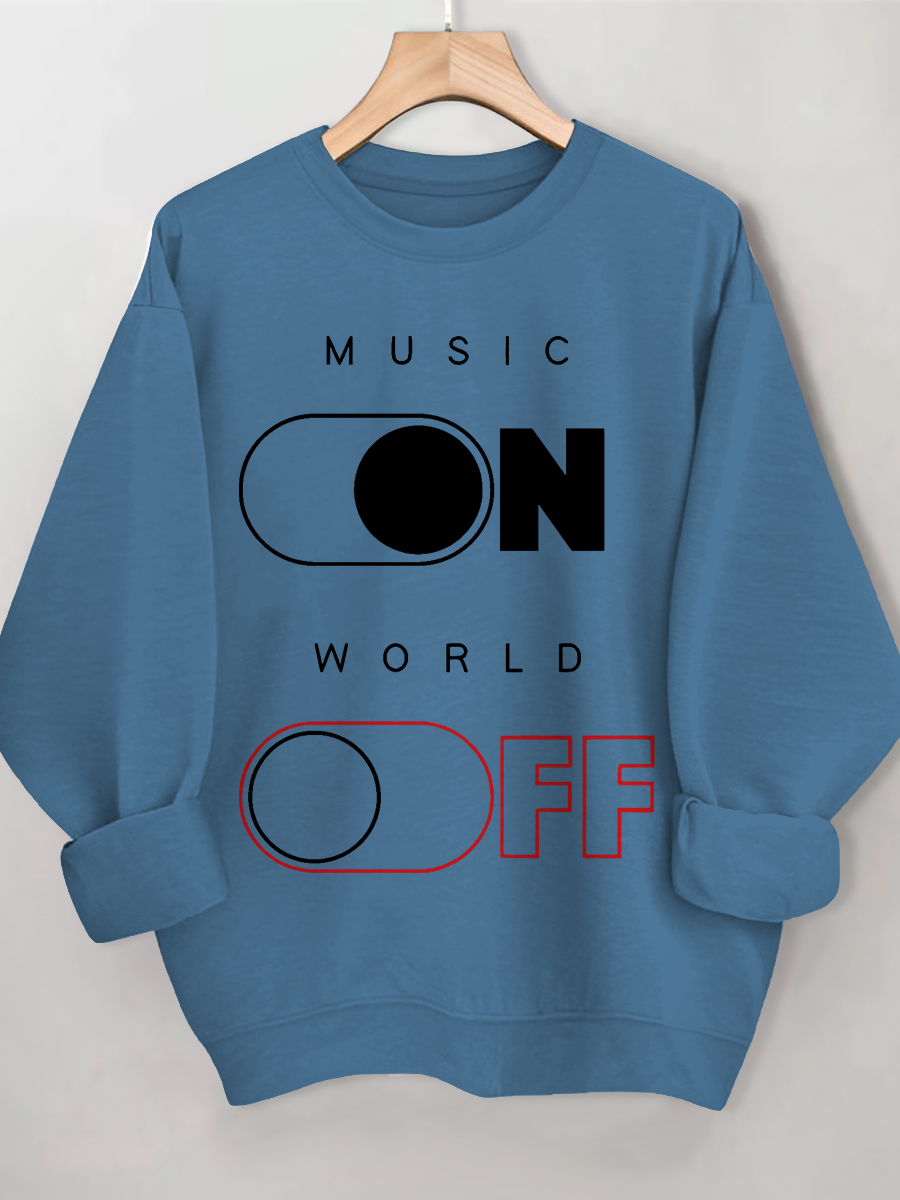 Women's Music On World Off Print Cotton Casual Sweatshirt