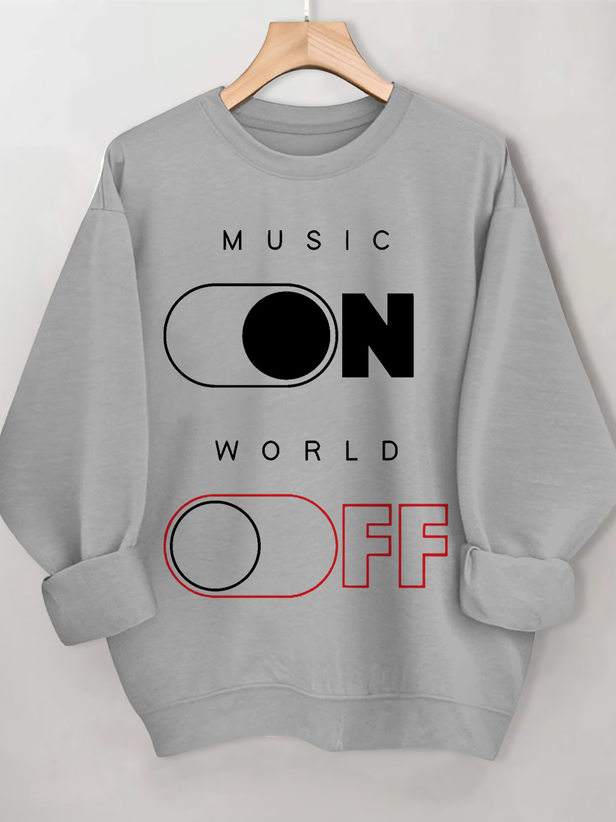 Women's Music On World Off Print Cotton Casual Sweatshirt
