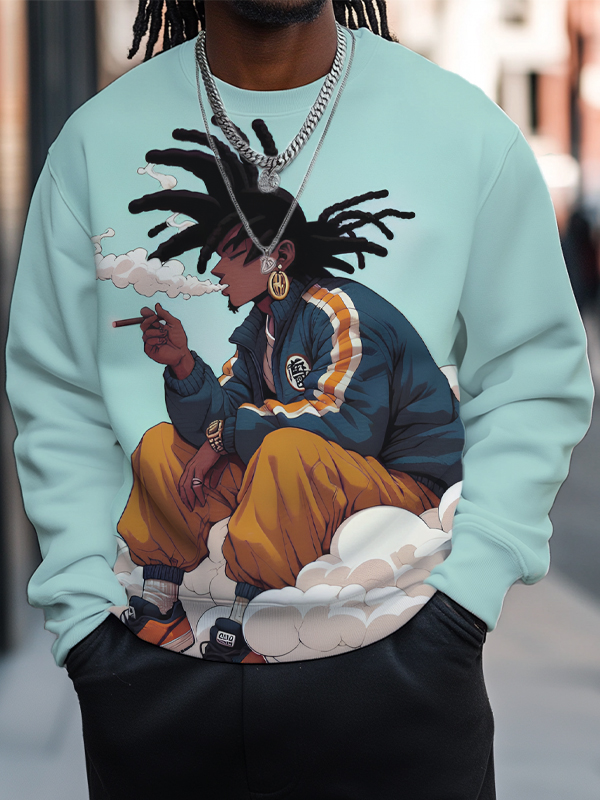 Men's Black Hip-Hop Funny Print Casual Sweatshirt