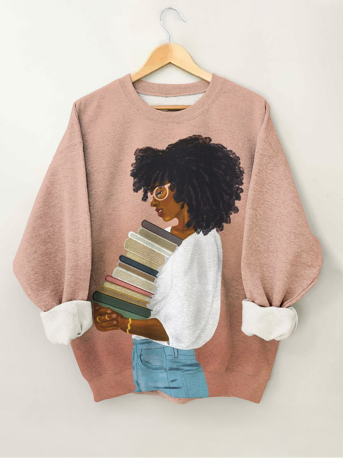 Women's Afro Woman Loves Reading Print Cozy Sweatshirt